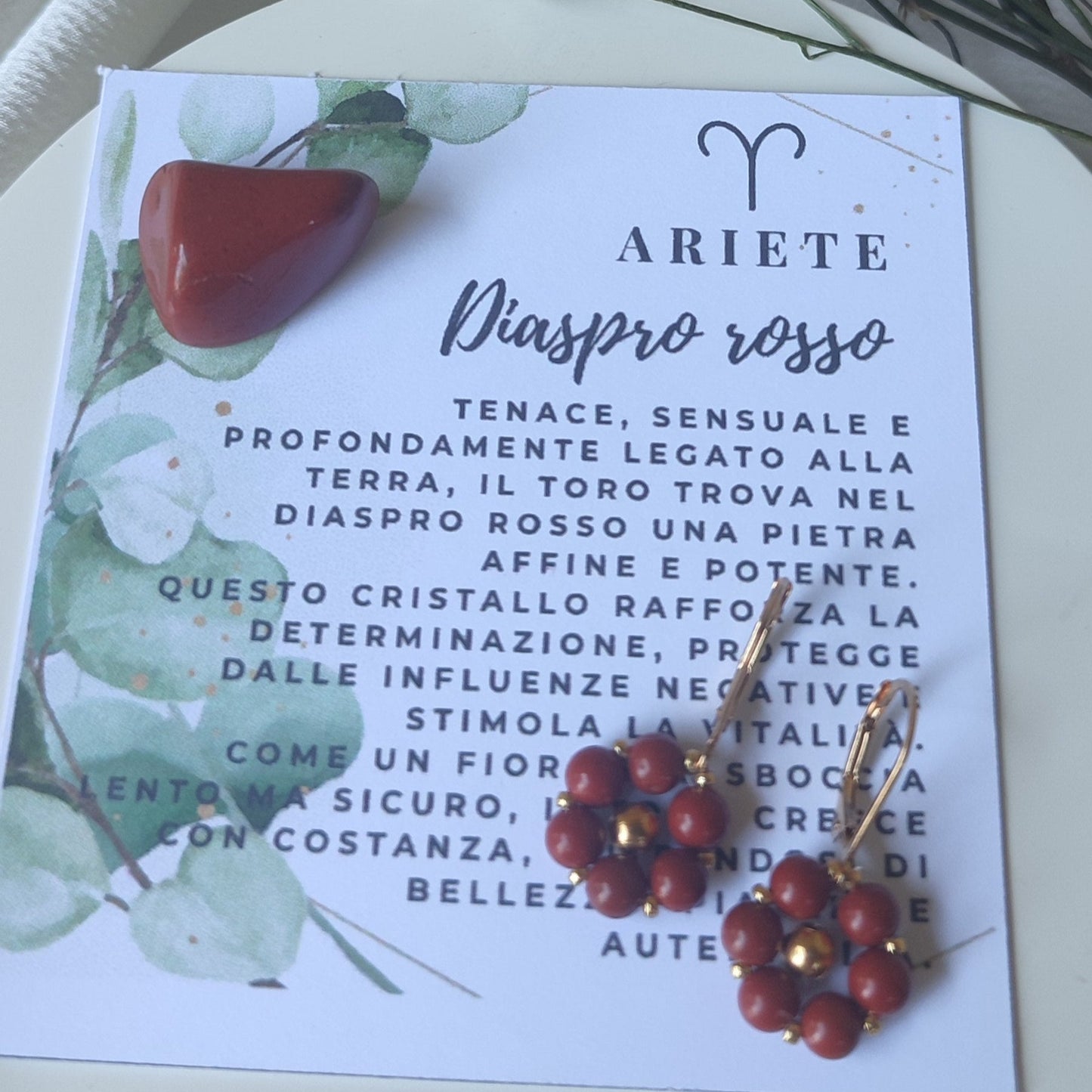 Orecchini FIORE ZODIACALE - Ariete - Diaspro rosso in vendita su Petali e Passioni Bijoux