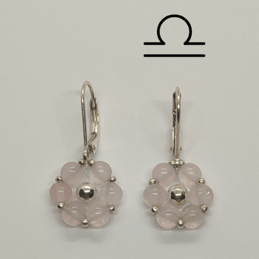 Orecchini FIORE ZODIACALE - BILANCIA - Quarzo Rosa in vendita su Petali e Passioni Bijoux
