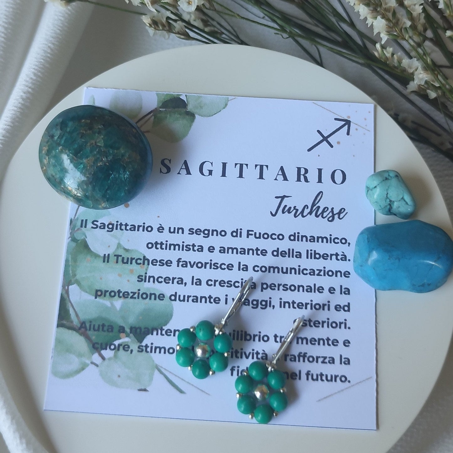 Orecchini FIORE ZODIACALE - SAGITTARIO - Turchese in vendita su Petali e Passioni Bijoux