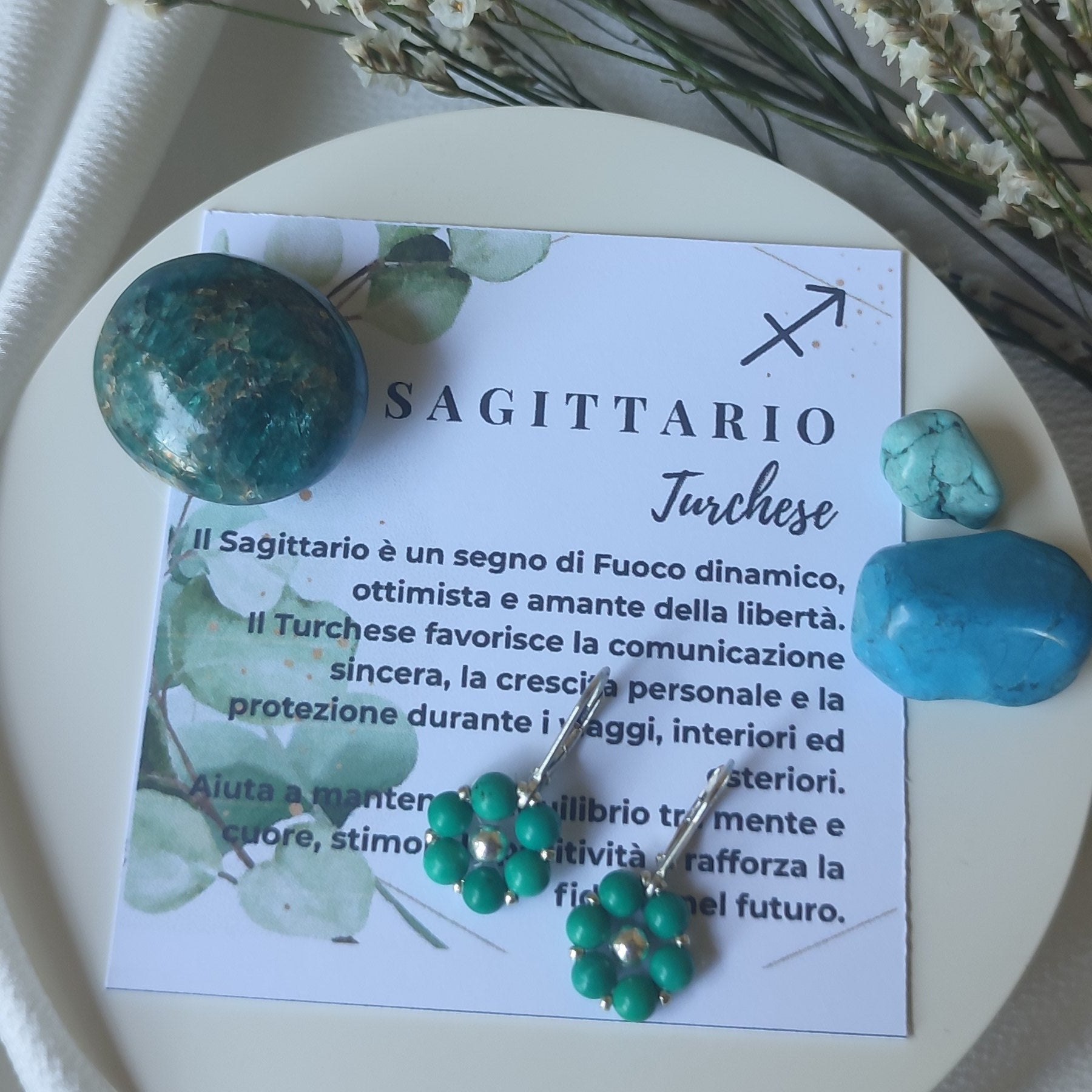 Orecchini FIORE ZODIACALE - SAGITTARIO - Turchese in vendita su Petali e Passioni Bijoux
