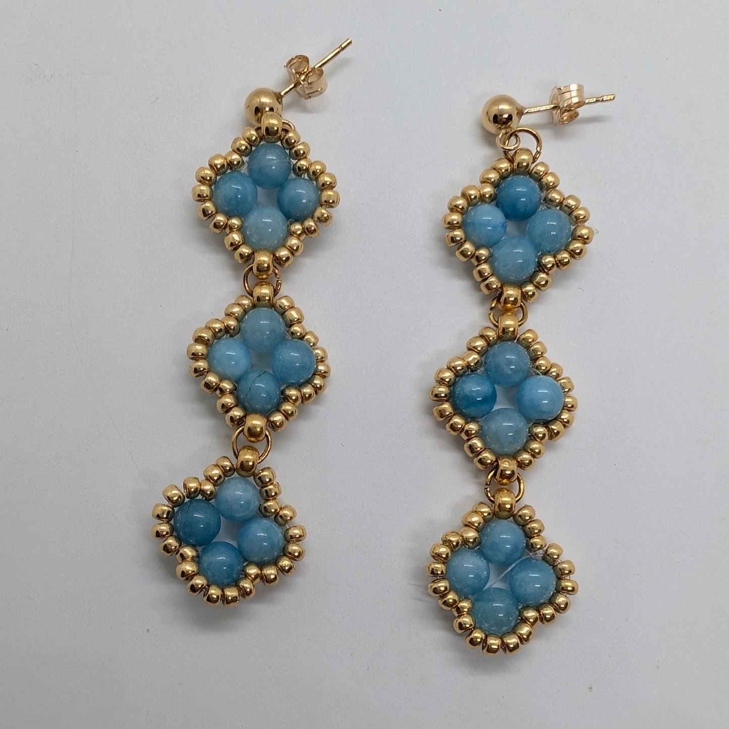 Orecchini QUADRIFOGLIO Triple Drop - Angelite in vendita su Petali e Passioni Bijoux