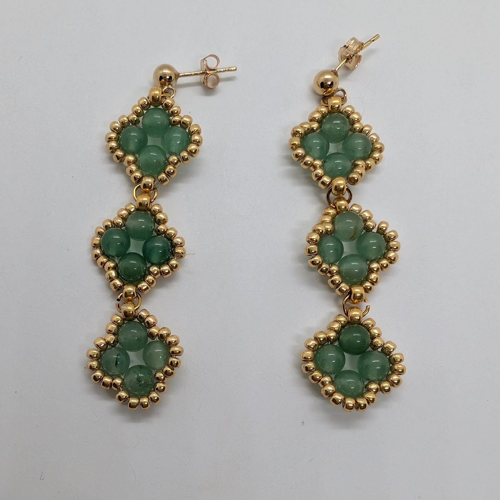 Orecchini QUADRIFOGLIO Triple Drop - Avventurina in vendita su Petali e Passioni Bijoux