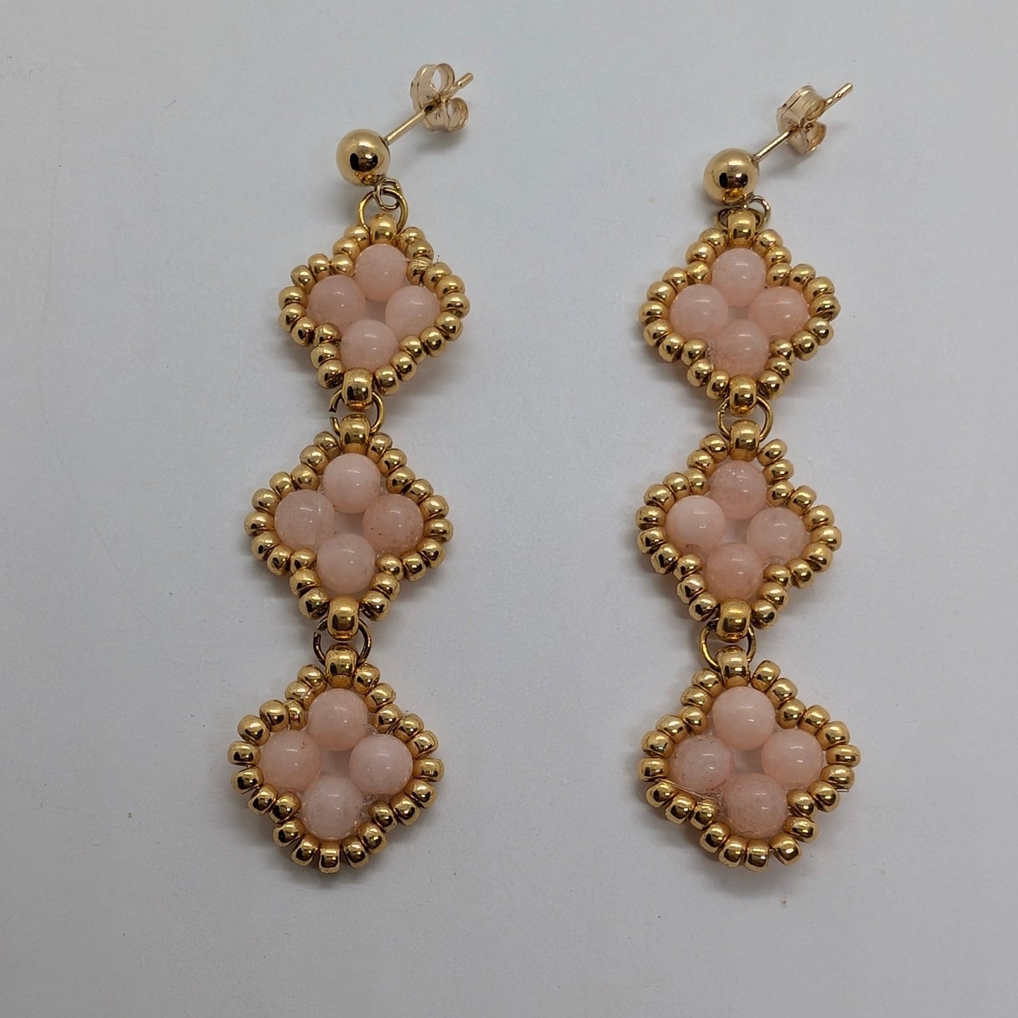 Orecchini QUADRIFOGLIO Triple Drop - Morganite in vendita su Petali e Passioni Bijoux