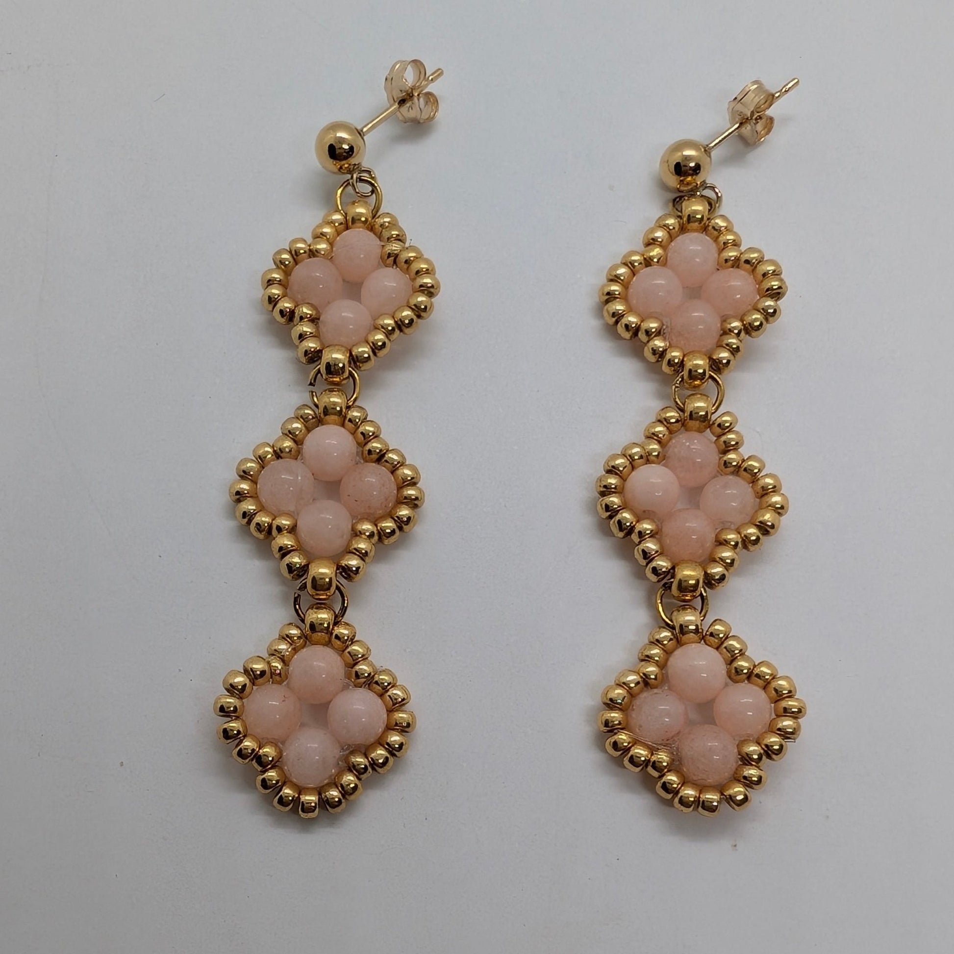 Orecchini QUADRIFOGLIO Triple Drop - Morganite in vendita su Petali e Passioni Bijoux