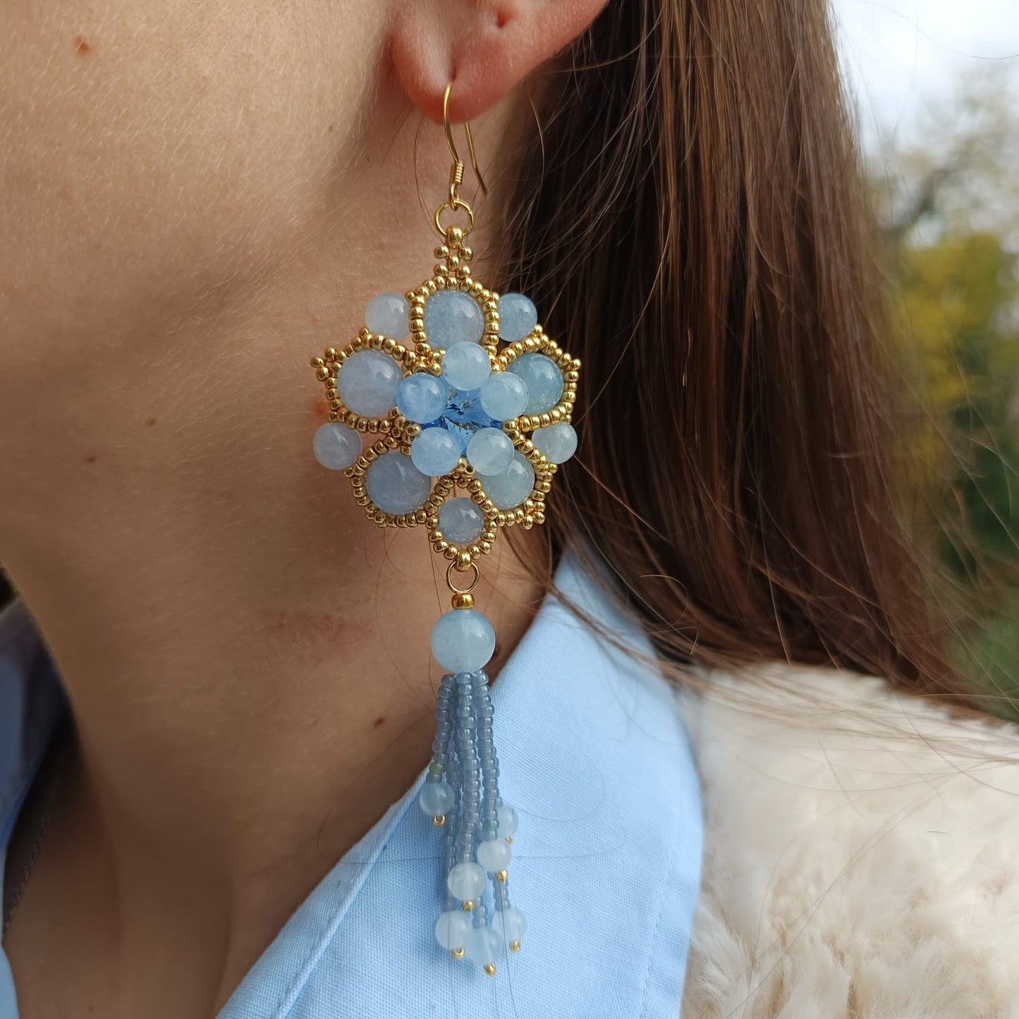 Orecchini SHALIMAR - Acquamarina, oro in vendita su Petali e Passioni Bijoux