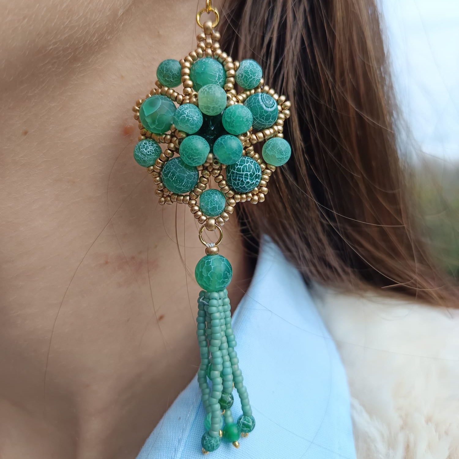 Orecchini SHALIMAR - Agata Ghiacciata in vendita su Petali e Passioni Bijoux