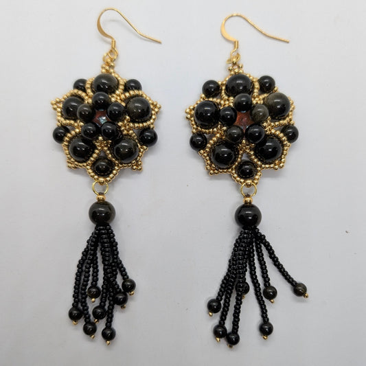 Orecchini SHALIMAR - Ossidiana dorata in vendita su Petali e Passioni Bijoux