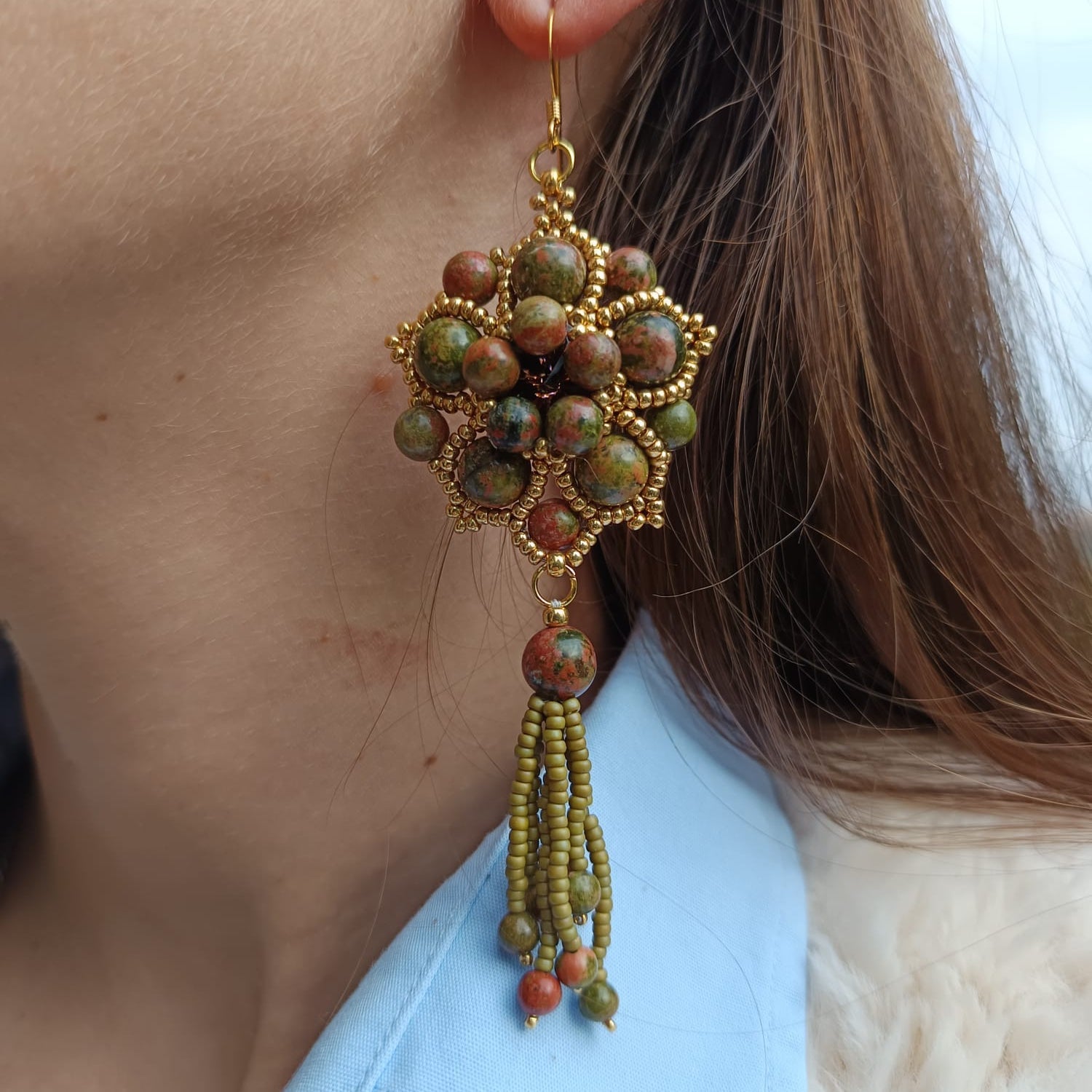 Orecchini SHALIMAR - Unakite in vendita su Petali e Passioni Bijoux