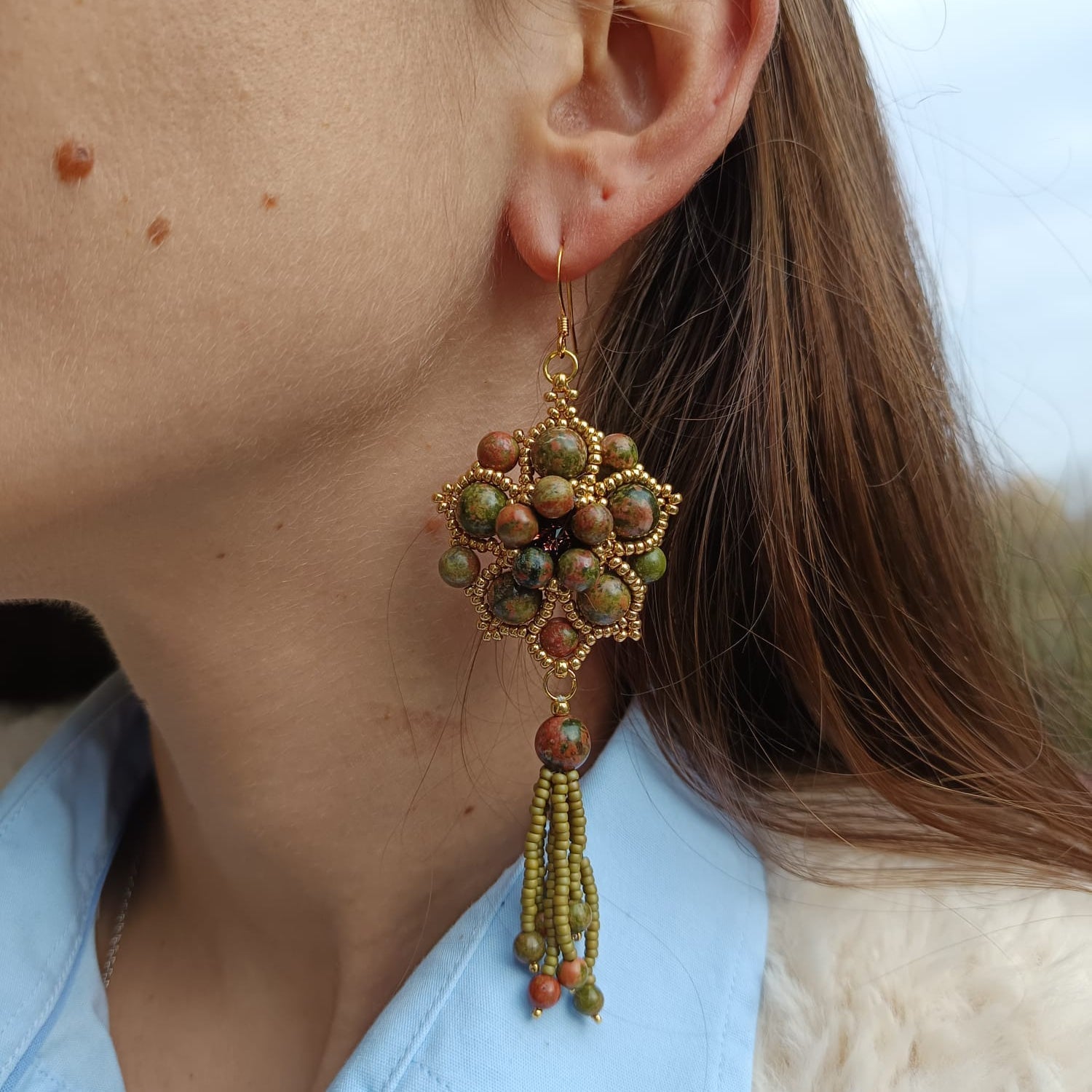 Orecchini SHALIMAR - Unakite in vendita su Petali e Passioni Bijoux