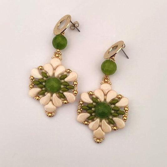 Orecchini SOFIA - Agata Naturale Verde in vendita su Petali e Passioni Bijoux